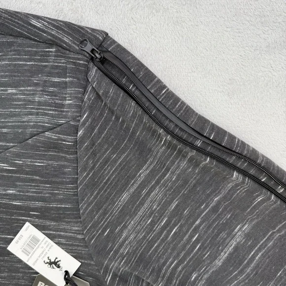 Royal Blue Shirt Mens Long Sleeve T-Shirt Charcoal Marled Zippers Tee 2XL - Picture 3 of 7